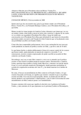 Declaraciones de S.E. el Presidente de la República, Ricardo Lagos, luego de reunión con Presiden...