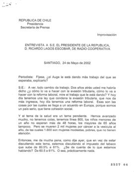 Entrevista a S.E. el Presidente de la República, Ricardo Lagos Escobar, de Radio Cooperativa