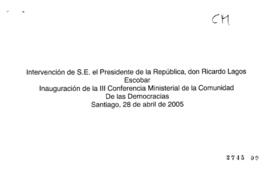 Notas para Intervención en Inauguración de III Conferencia Ministerial de Comunidad de las Democr...