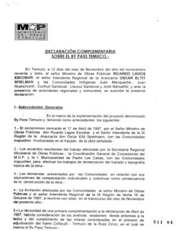 Declaración Complementaria sobre el By Pass de Temuco