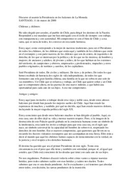 Discurso de Ricardo Lagos al asumir la Presidencia en los balcones de La Moneda