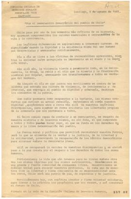 Por el reencuentro democrático del pueblo de Chile. Declaración