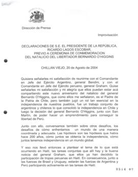 Declaraciones de S.E. el Presidente de la República, Ricardo Lagos Escobar, previo a Ceremonia de...