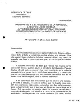 Palabras de S.E. el Presidente de la República, D. Ricardo Lagos Escobar, al Visitar Colegio Padr...