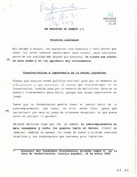 Un proyecto de cambio. Discurso