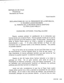 Declaraciones de S.E. el Presidente de la República, Ricardo Lagos Escobar, al Término de Reunión...