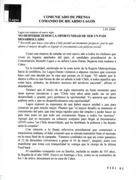 No desperdiciemos la oportunidad de ser un país desarrollados. Lagos con respecto al nuevo siglo....