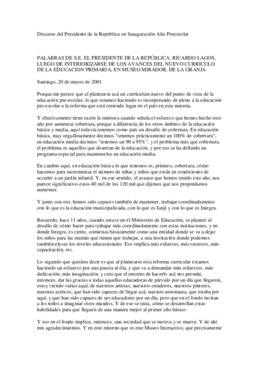 Discurso del Presidente de la República en Inauguración Año Preescolar
