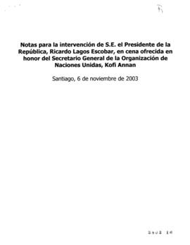 Notas para la Intervención del Presidente de la República, en la cena ofrecida en honor al Secret...