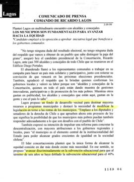 Los municipios son fundamentalmente para avanzar hacia la equidad. Planteó Lagos en multitudinari...