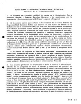 Notas sobre XX Congreso Internacional Socialista