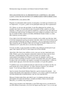 Declaraciones de S.E. el Presidente de la República, Ricardo Lagos, luego de un encuentro con emp...