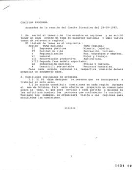 Comisión Programa. Acuerdos de la reunión del Comité Directivo del 29-09-1991