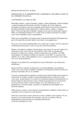 Mensaje del Presidente de la República, Ricardo Lagos, en el Congreso Nacional