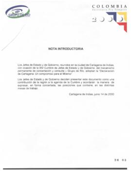 Nota Introductoria a XIV Cumbre de Jefes de Estado y de Gobierno del Grupo de Río