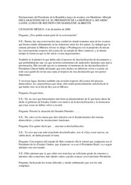 Declaraciones de S.E. el Presidente de la República, Ricardo Lagos, luego de reunión con Madelein...