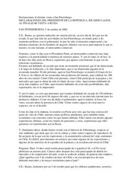 Declaraciones del Presidente de la República, Ricardo Lagos, al finalizar visita a Rusia