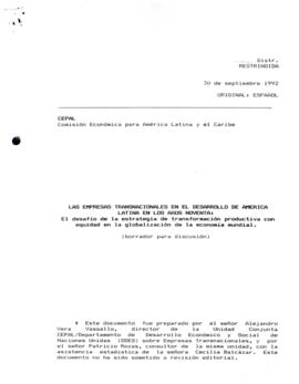 Las empresas transnacionales en el desarrollo de América Latina en Años Noventa: El desafío de la...