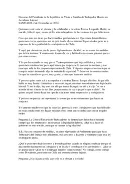 Discurso del Presidente de la República en Visita a Familia de Trabajador Muerto en Accidente Lab...