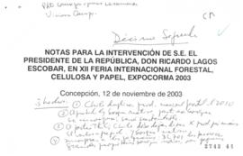 Notas para intervención del Presidente de la República en XII Feria Internacional Forestal de Cel...