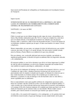 Intervención del Presidente de la República en Nombramiento de Coordinador General de Transporte