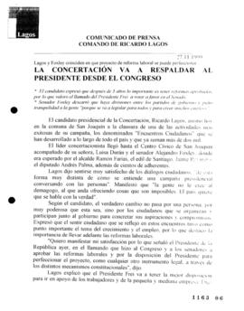 La Concertación va a respaldar al presidente desde el congreso. Lagos y Foxley coinciden en que p...