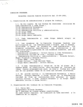 Comisión Programa. Acuerdos Reunión Comité Directivo 15 de septiembre 1992
