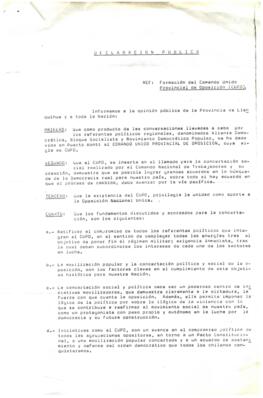 Declaración Pública del Comando Unido Provincial de Oposición