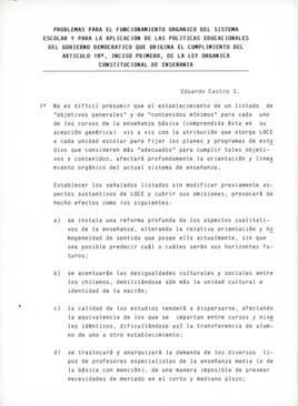 Problemas para el Funcionamiento Orgánico del Sistema Escolar