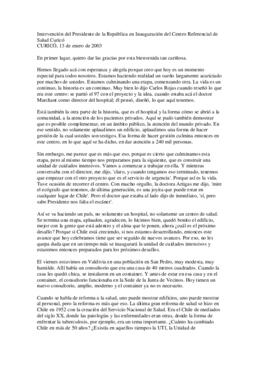 Intervención del Presidente de la República en Inauguración del Centro Referencial de Salud Curicó