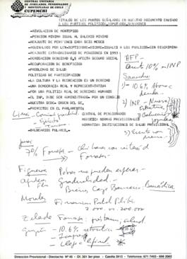 Minuta relativa a Requerimientos Laborales de la Central Unitaria de Jubilados Pensionados y Mont...