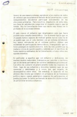 Discurso de Ricardo Lagos a los Independientes que Adhieren a su Candidatura