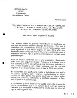 Declaraciones de S.E. el Presidente de la República, d. Ricardo Lagos Escobar, luego de finalizad...