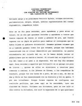 Discurso pronunciado por Ricardo Lagos con ocasión del séptimo aniversario del Plebiscito de 1988