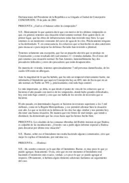 Declaraciones del Presidente de la República a su Llegada a Ciudad de Concepción