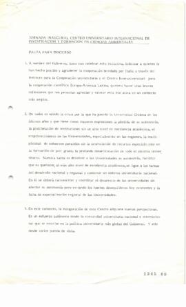 Pauta para Discurso de Jornada Inaugural de Centro Universitario Internacional de Investigación y...