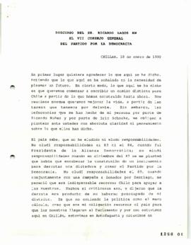 Discurso de Ricardo Lagos en VII Consejo General de Partido Por Democracia