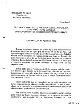 Declaración de S.E. el Presidente de la República, Ricardo Lagos Escobar, sobre Votación de Congr...