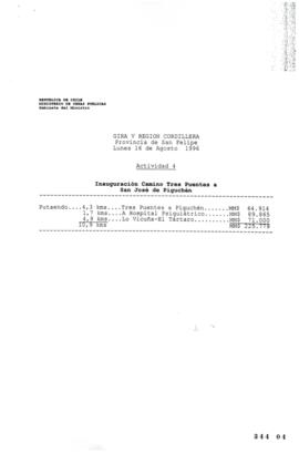 Gira V región Cordillera. Provincia de San Felipe, lunes 16 de agosto 1996. Programa