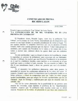 La construcción de 700 mil viviendas no es una promesa de candidato. Ricardo Lagos en población L...