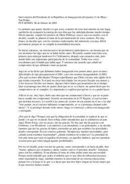 Intervención del Presidente de la República en Inauguración del puente 21 de Mayo - San Felipe