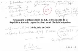 Notas para Intervención del Presidente de la República en Día del Campesino