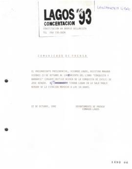 Comunicado de Prensa relativo a Participación de Ricardo Lagos en Lanzamiento de Libro de José Be...