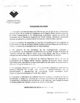 Comunicado de Prensa relativo a Irrupción de Militares en Consulado argentino en Punta Arenas