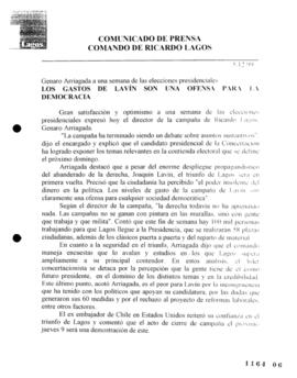 Los gastos de Lavín son una ofensa para la democracia. Genaro Arriagada a una semana de las elecc...