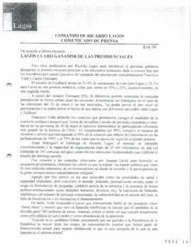 Lagos claro ganador de las presidenciales. De acuerdo a última encuesta. Comunicado de Prensa