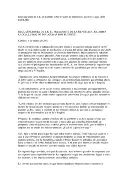 Declaraciones de S.E. el Presidente de la República, Ricardo Lagos, luego de inaugurar puentes