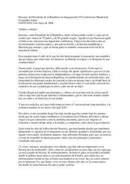 Discurso del Presidente de la República en Inauguración VII Conferencia Mundial de las grandes lo...