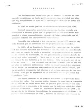 Declaración de Gabriel Valdés relativa a Voluntad de General Pinochet de Gobernar por Vida