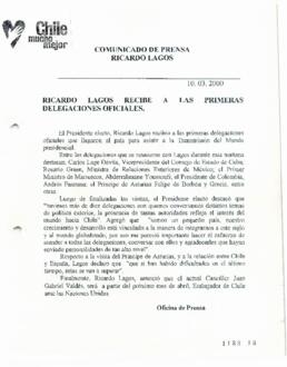 Ricardo Lagos recibe a las primeras delegaciones extranjeras. Comunicado de Prensa